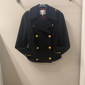 Rebecca Minkoff Black Pea Coat with Gold Buttons